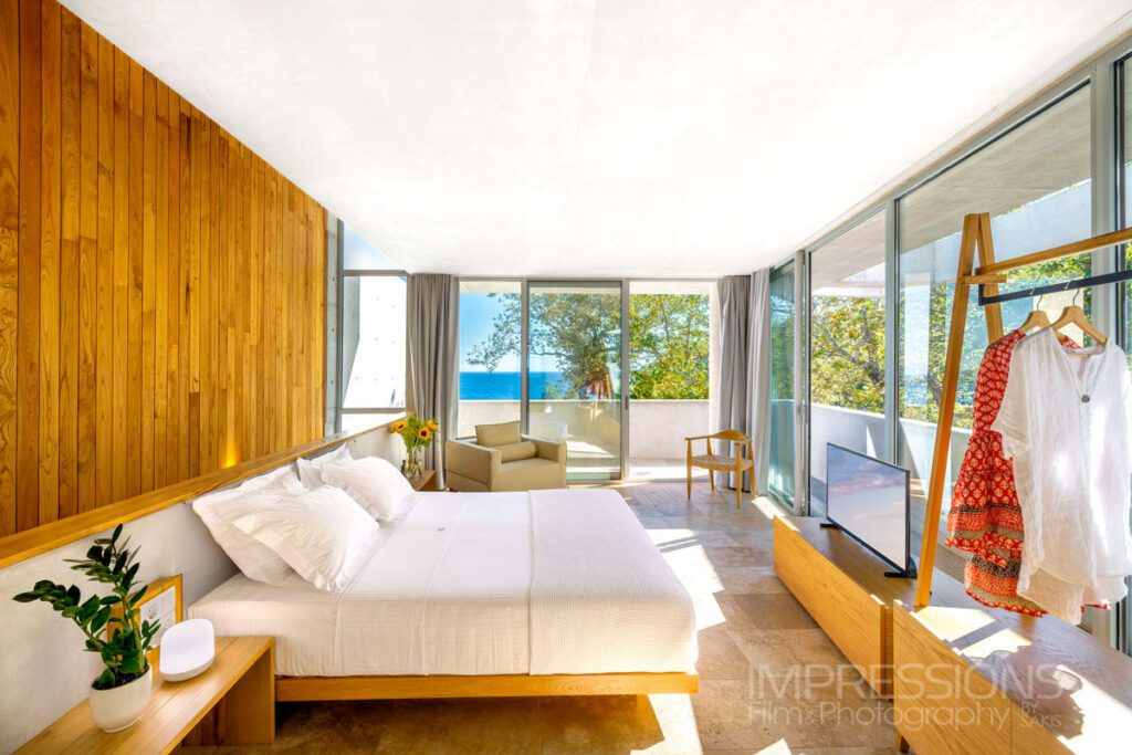 villa bedroom photography thassos greece sea view