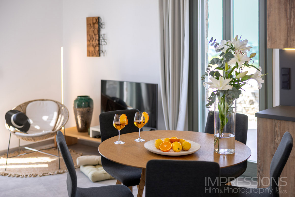 villa dining table detail naxos greece