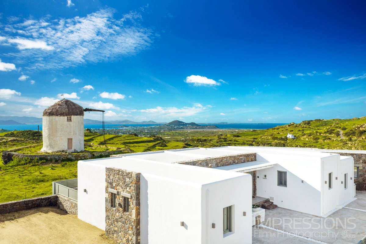villa drone view windmill naxos greece