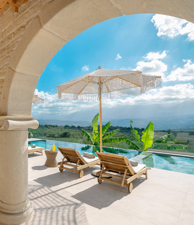 villa exterior photography chania crete terrace pool vertical