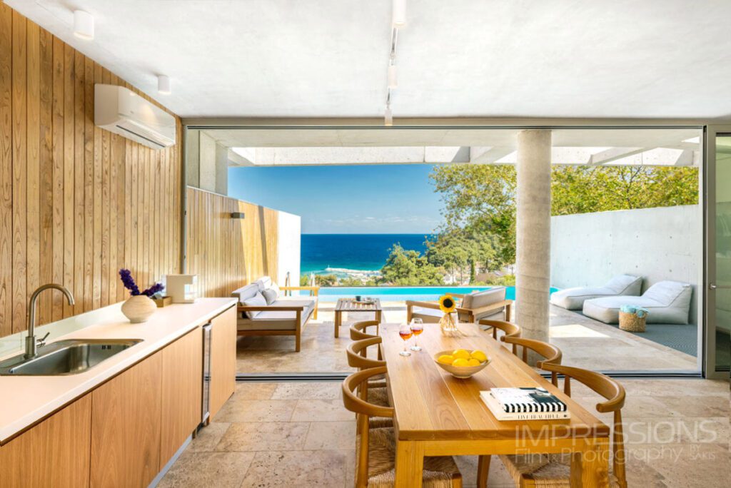 villa interior photography thassos greece indoor outdoor view long