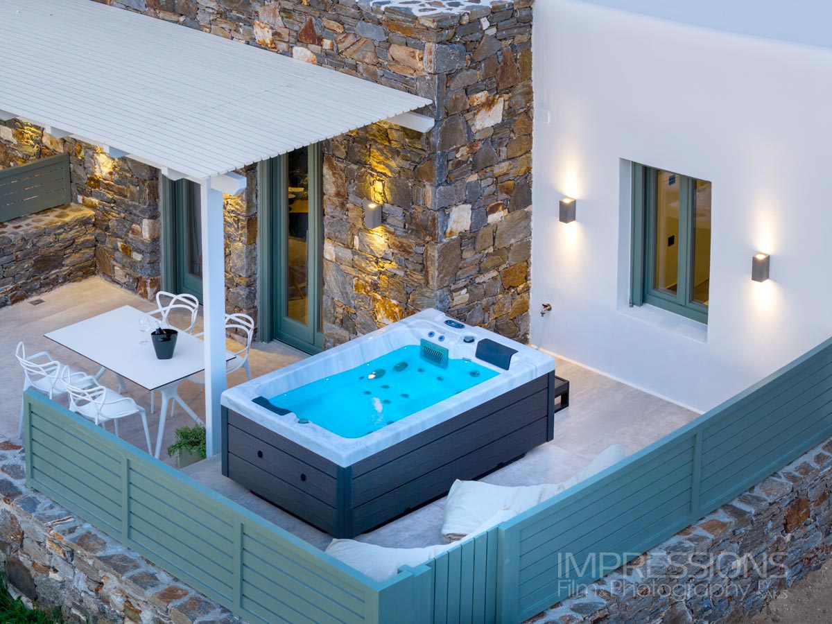 villa jacuzzi terrace drone photography naxos greece