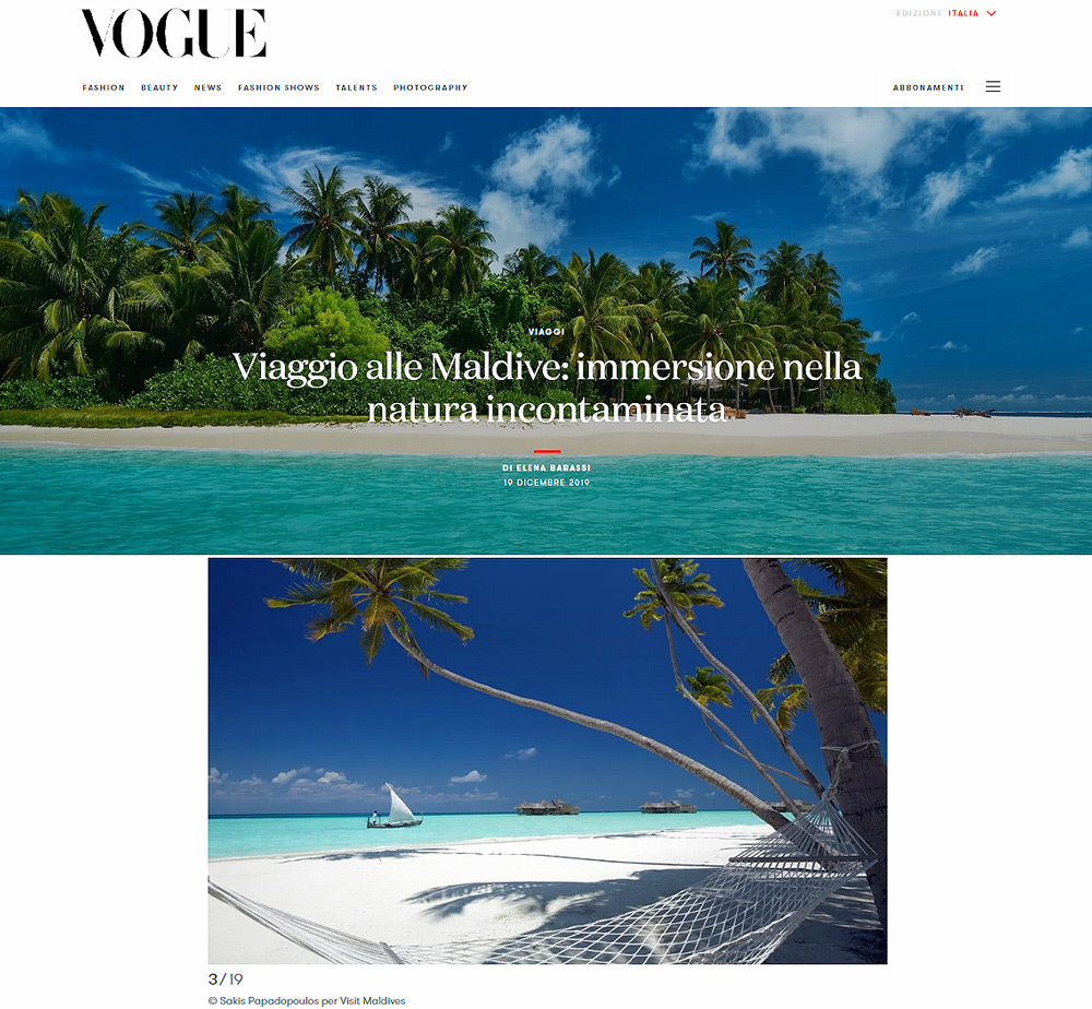 VOGUE ITALIA online publications feature my images from the Maldives