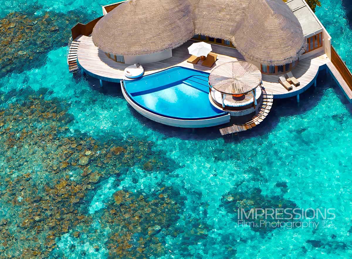 w maldives resort luxury villa aerial photography