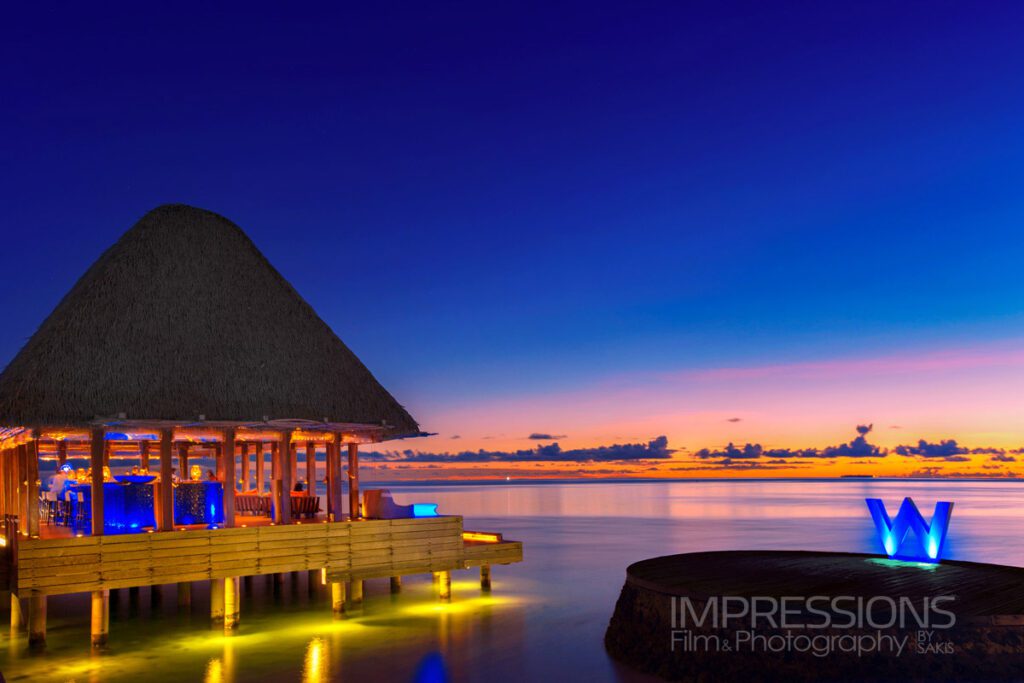 w maldives sunset lounge bar photography resort hero shot