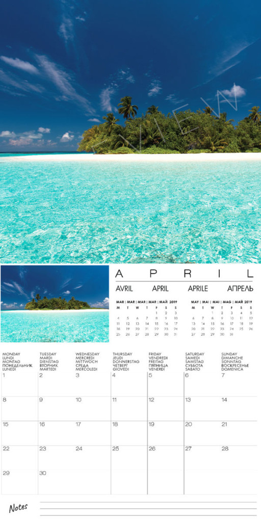 Wall Calendar 2019 Maldives islands