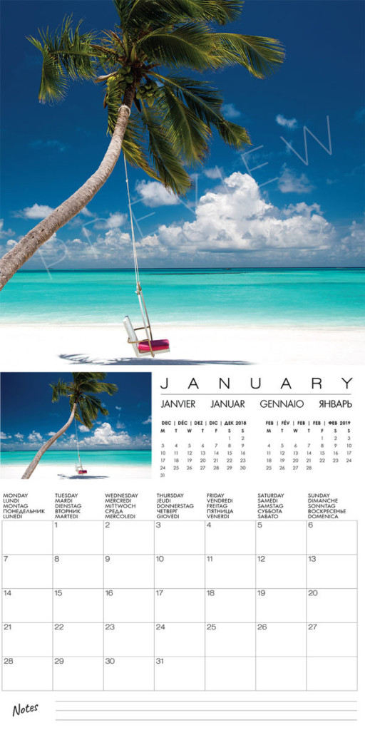 Wall Calendar 2019 Maldives islands