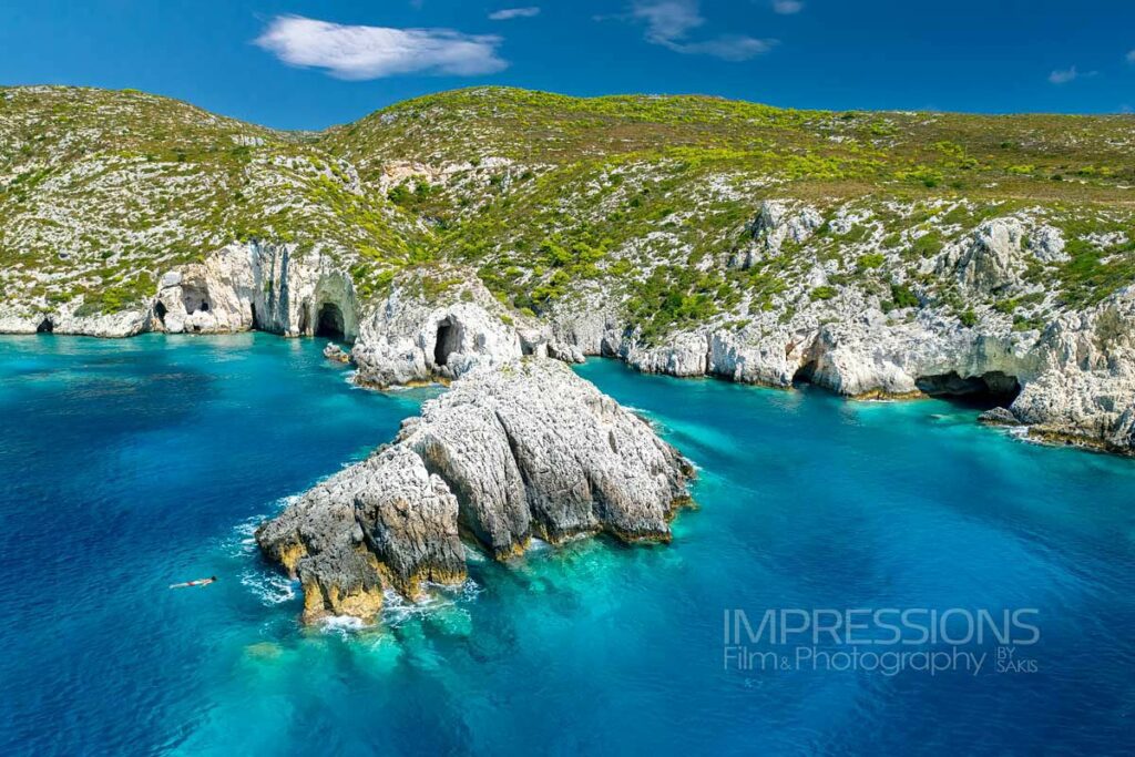zakynthos blue cave greece drone photography luxury hotel photographer